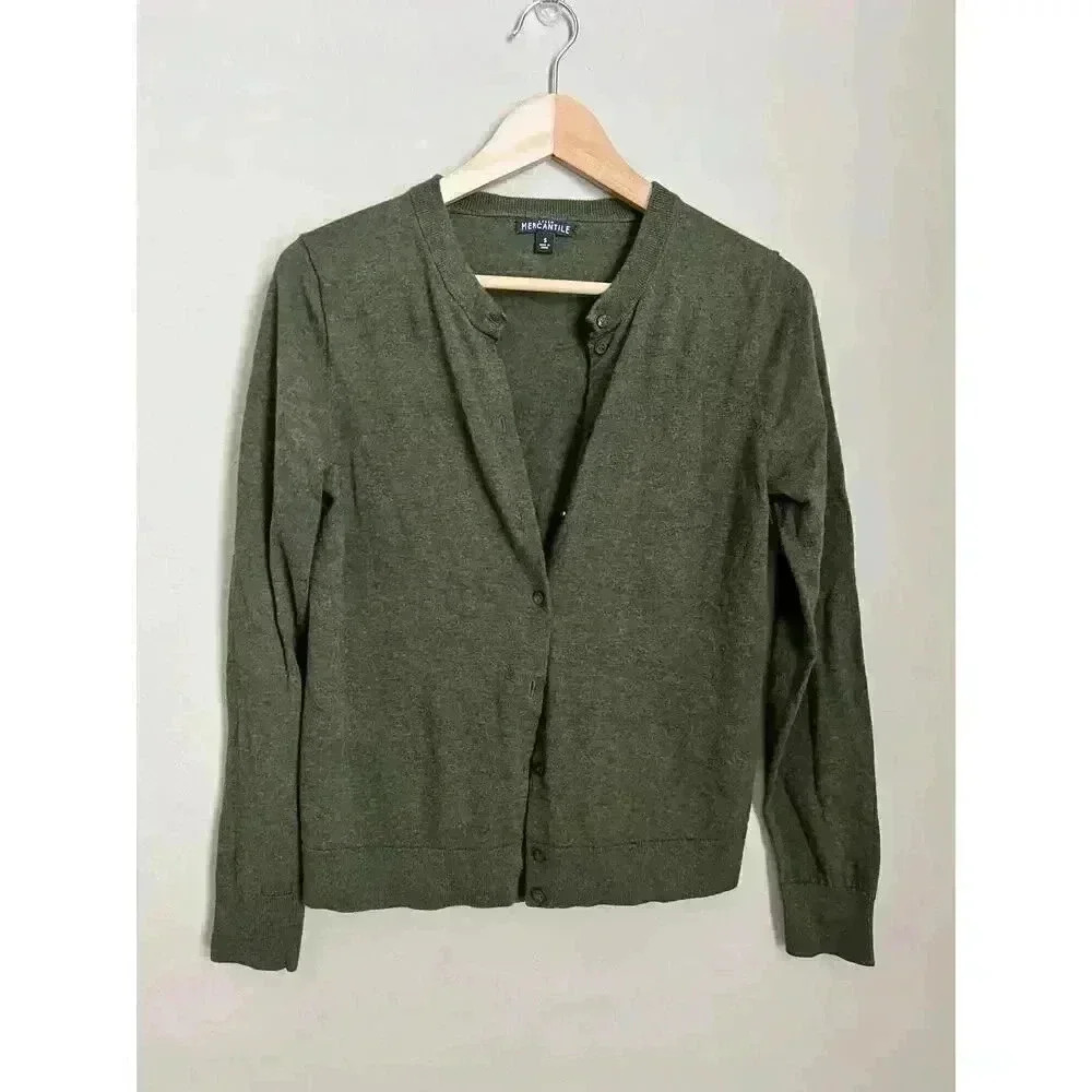 J. Crew Mercantile Olive Cotton Cardigan Size Small